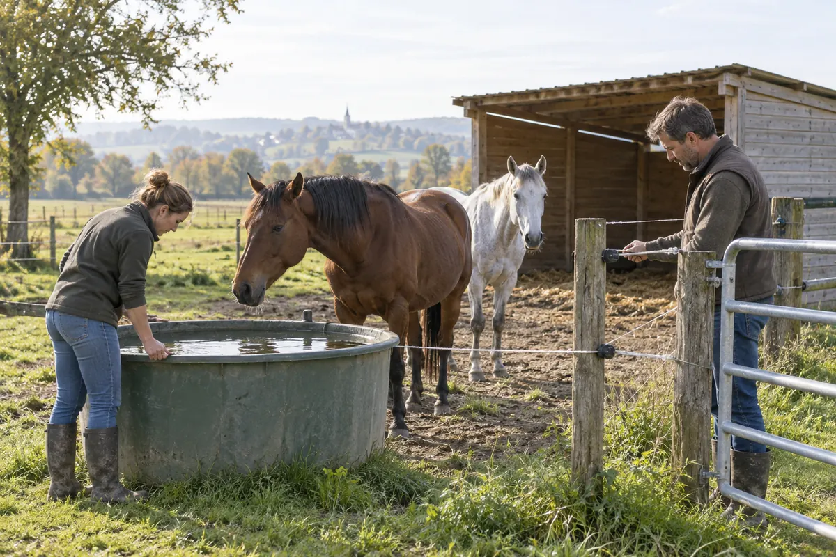 Contrôle de l’eau et des clôtures auprès de deux chevaux