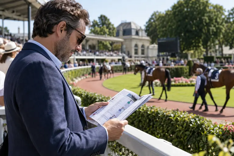 Spectateur consultant le programme d’une réunion hippique