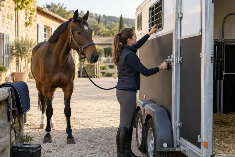 Contrôle d’un van avant le transport d’un cheval